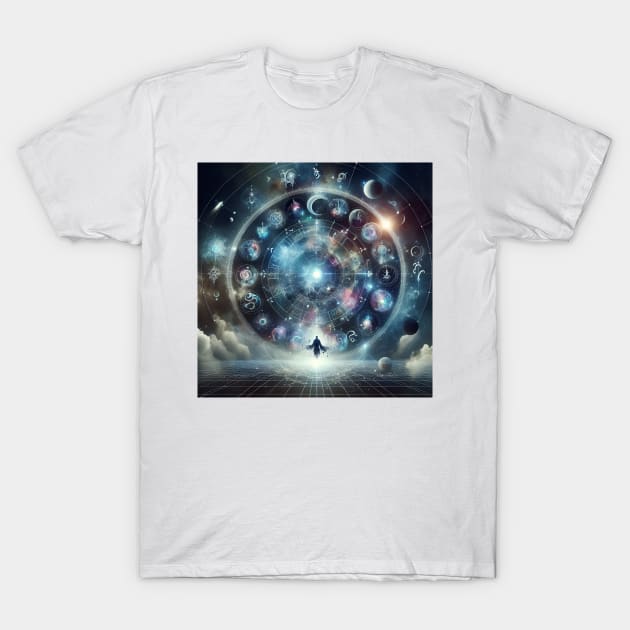 Cosmic Harmony: The Zodiac Universe T-Shirt by Rendigart